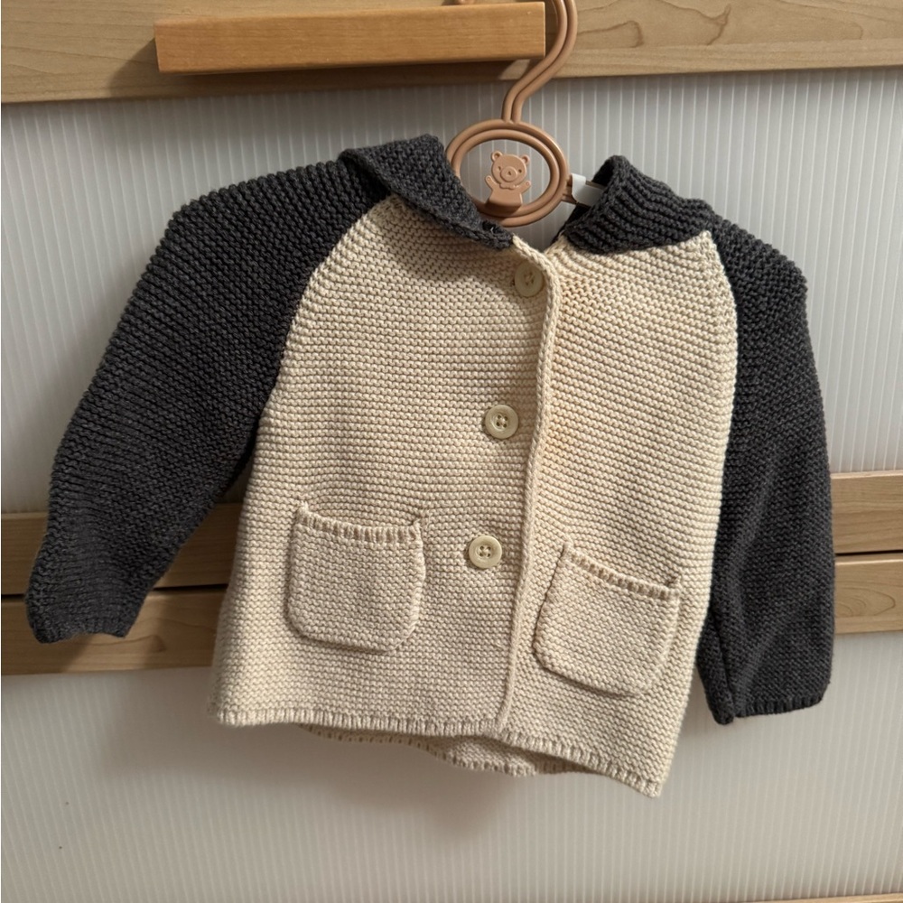 Gap Cream and Gray Knit Baby Cardigan